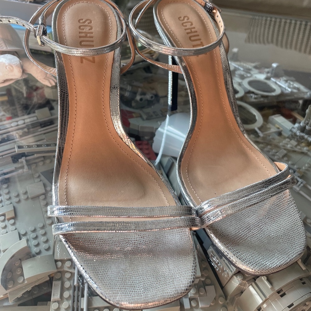 Schutz Altina Silver Heeled Sandals
